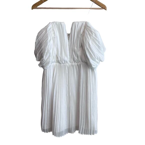 DO+BE Off the Shoulder Pleated Mini Dress White S - Picture 1 of 13